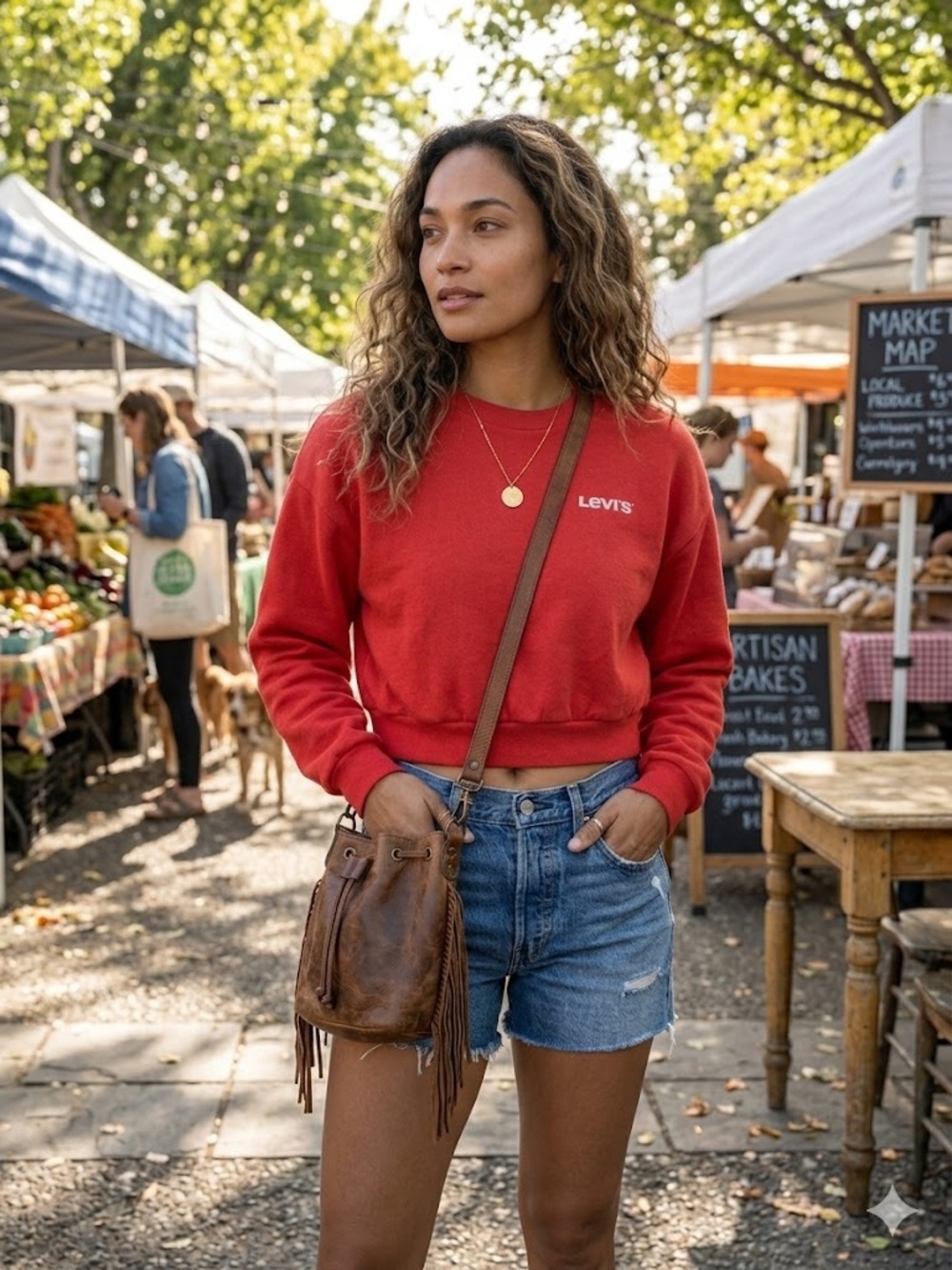 LEVI’S Orange Red Cropped Crew Sweatshirt with White Logo Size Small
